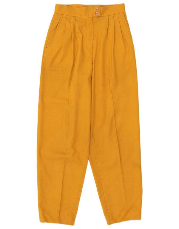 Calça casual feminina vintage de cintura alta com pregas W25 L27 amarela