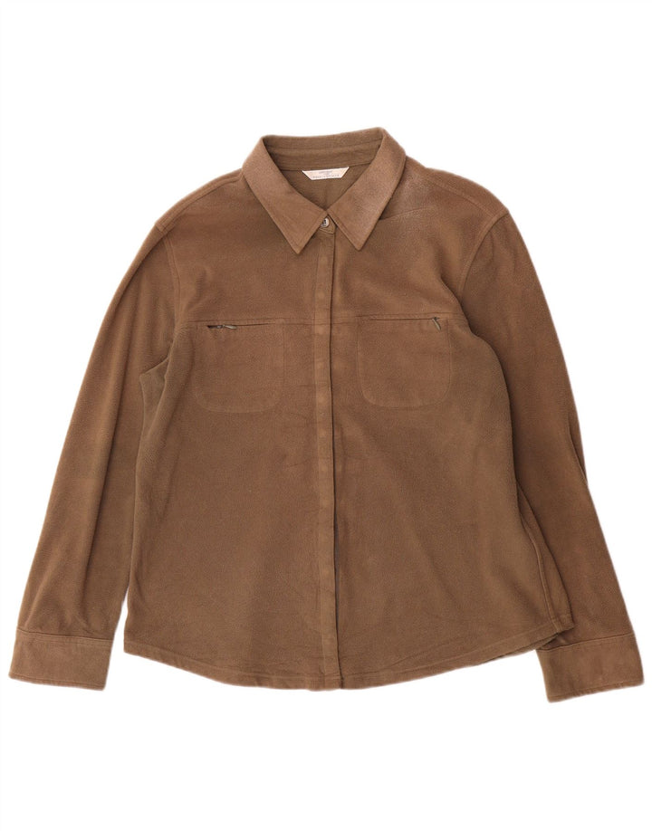 Camisa de lã feminina Marks & Spencer Reino Unido 14 grande poliéster bege
