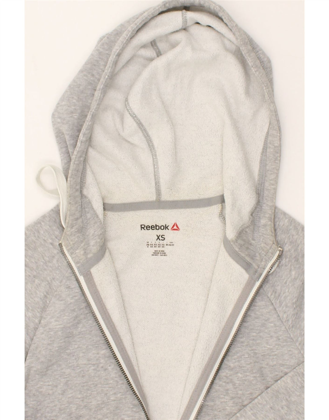 REEBOK Womens Zip Hoodie Sweater UK 6 XS Grey | Vintage Reebok | Thrift | Second-Hand Reebok | Used Clothing | Messina Hembry 