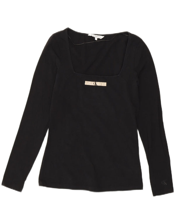 Calvin Klein Top gráfico feminino manga comprida Reino Unido 14 algodão preto médio