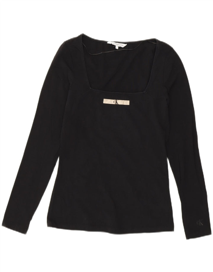Calvin Klein Top gráfico feminino manga comprida Reino Unido 14 algodão preto médio