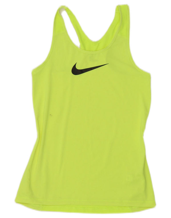 Nike Womens Dri Fit Graphic Vest Top UK 12 Médio Amarelo