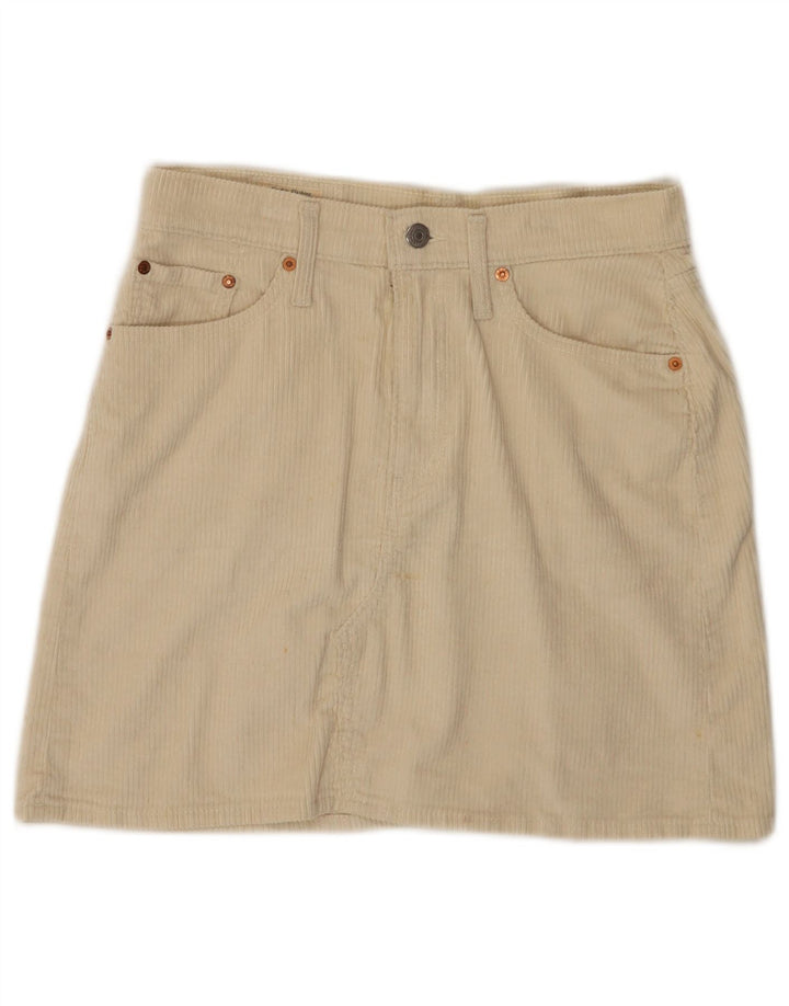 LEVI'S Mini saia feminina de veludo cotelê 501 W28 médio off white algodão