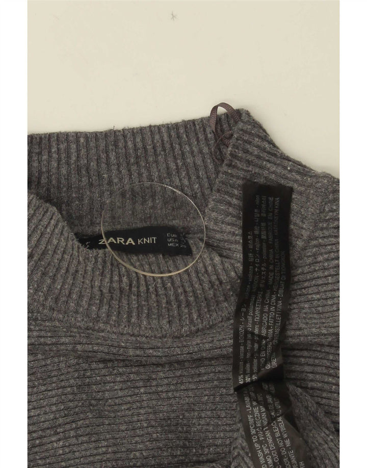 Suéter feminino Zara com gola alta e gola alta, Reino Unido 10 pequeno cinza