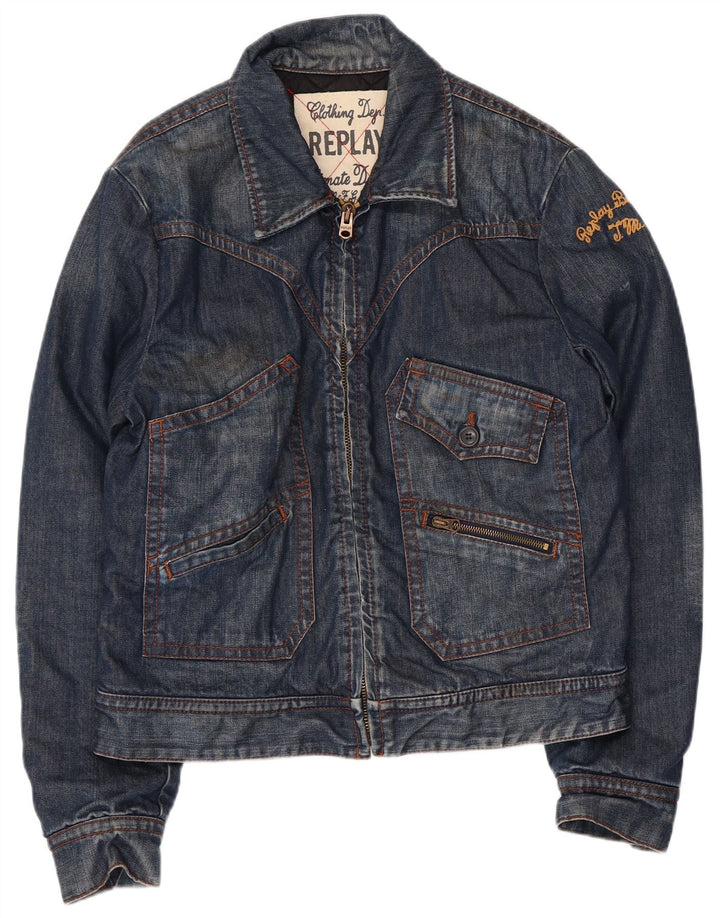 Jaqueta jeans feminina REPLAY Reino Unido 16 grande algodão azul marinho