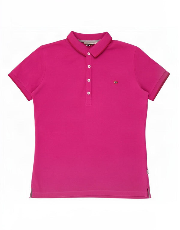 Camisa polo feminina Napapijri UK 14 médio algodão rosa