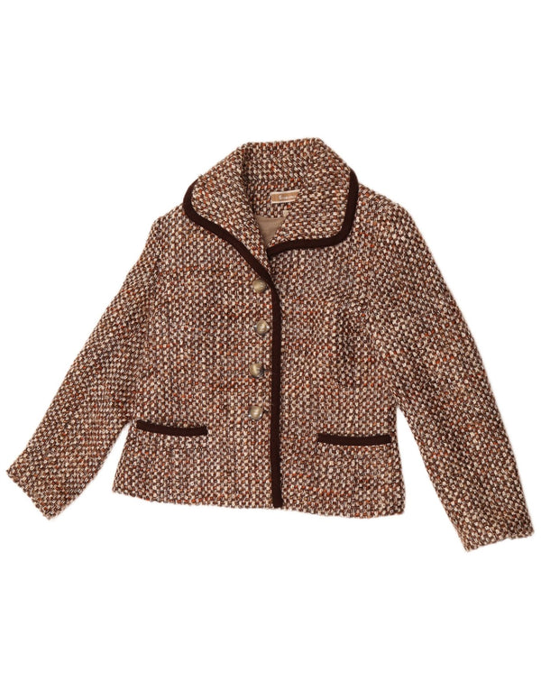 Jaqueta blazer feminina vintage com 4 botões EU 44 XL lã manchada marrom