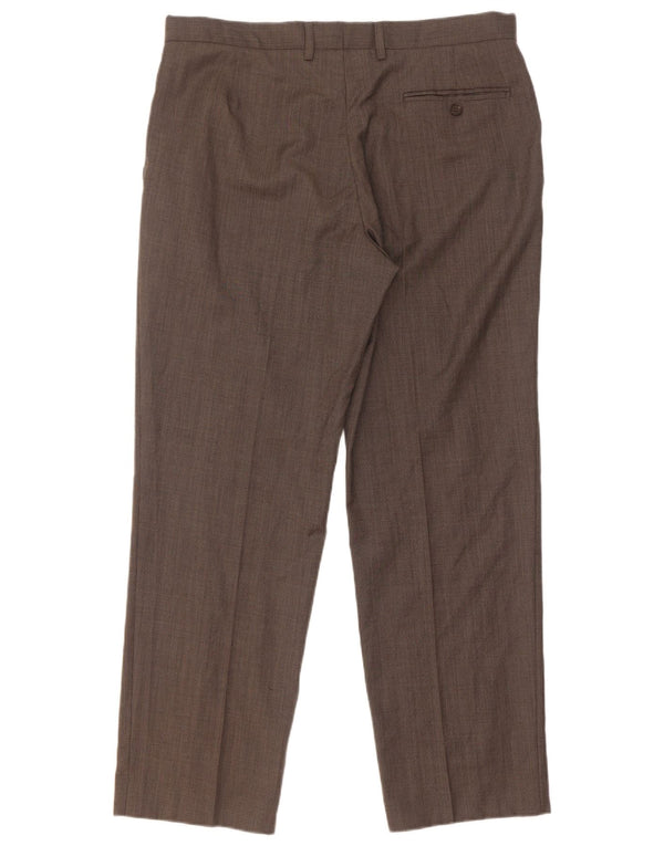 Calça masculina de terno reto Marks & Spencer W36 L31 lã marrom