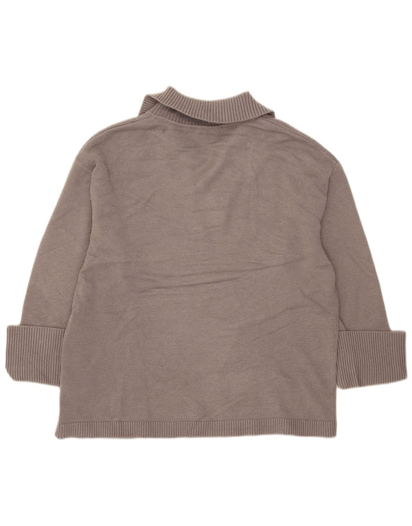 Zara Suéter feminino oversized com gola polo, Reino Unido 10, pequeno, cinza, viscose