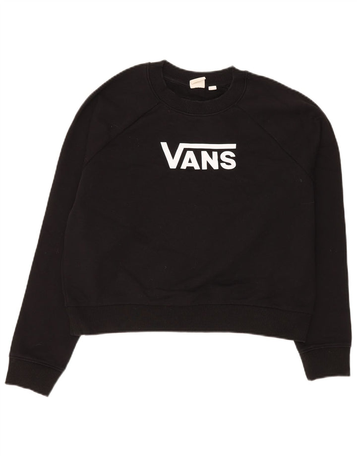 VANS Womens Oversized Crop Graphic Moletom Jumper Reino Unido 10 Pequeno Preto