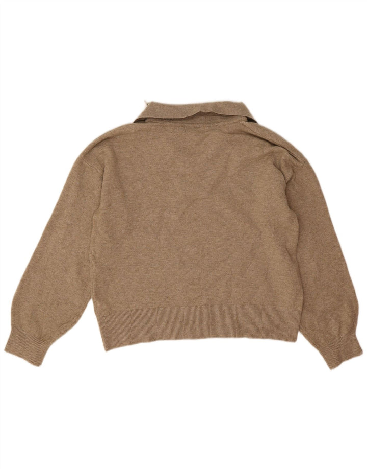 Suéter feminino Marks & Spencer com gola polo e gola redonda Reino Unido 14 médio bege