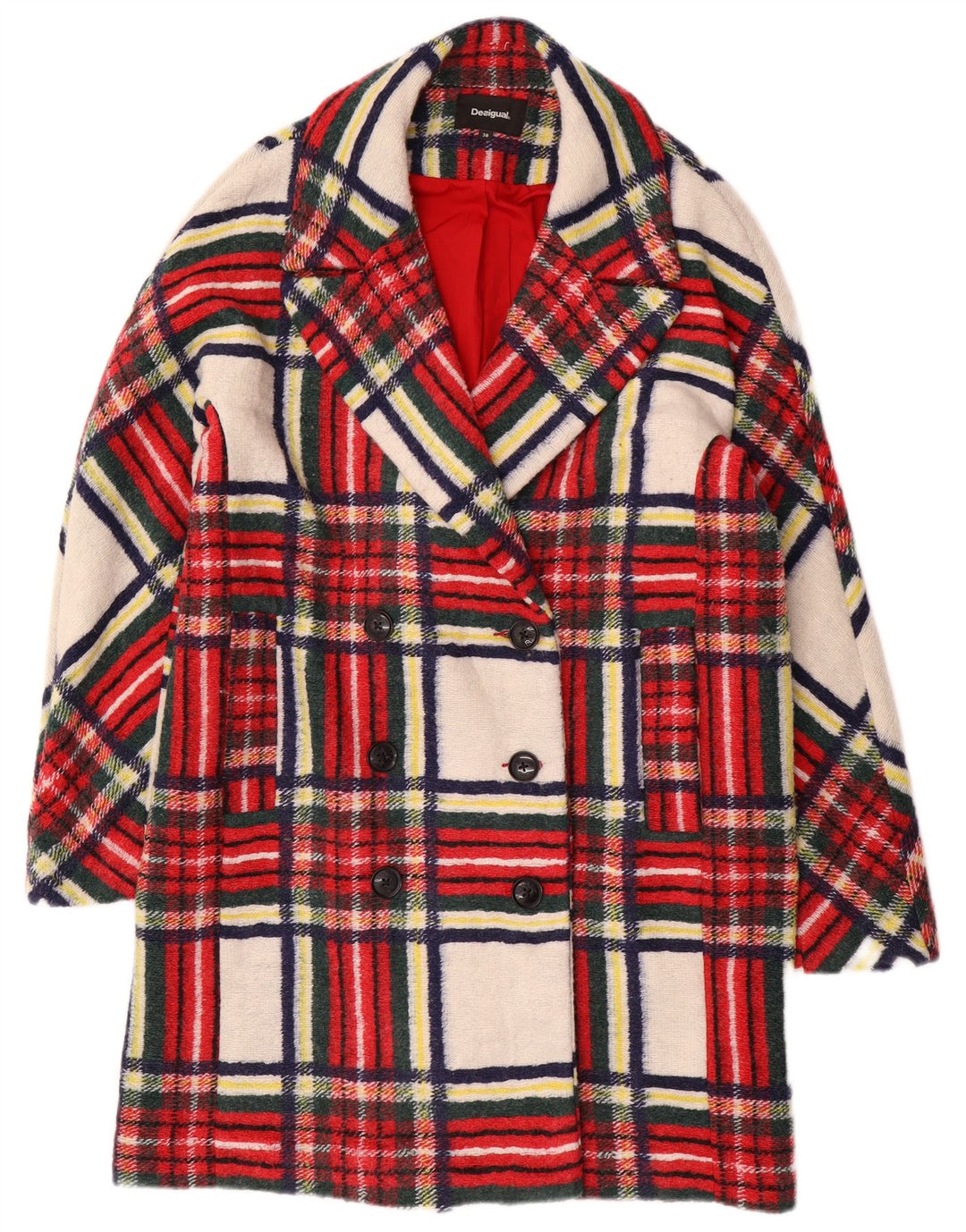 Casaco feminino Desigual Double Breasted EU 38 poliéster xadrez vermelho médio