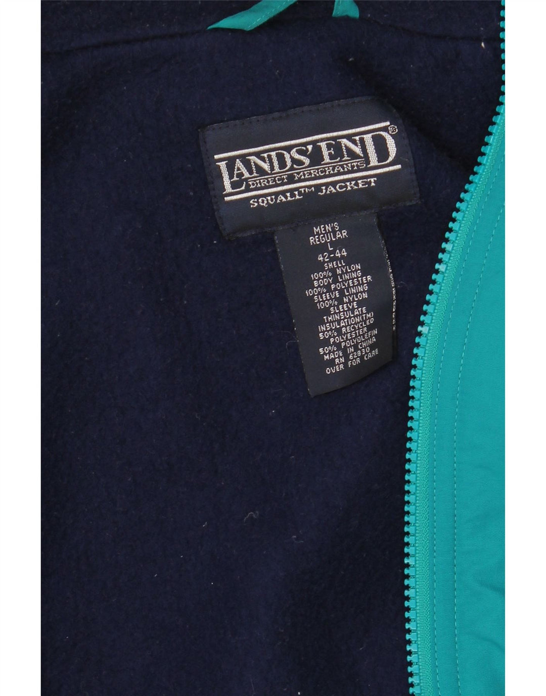 Jaqueta corta-vento masculina LANDS END Reino Unido 42/44 grande nylon verde