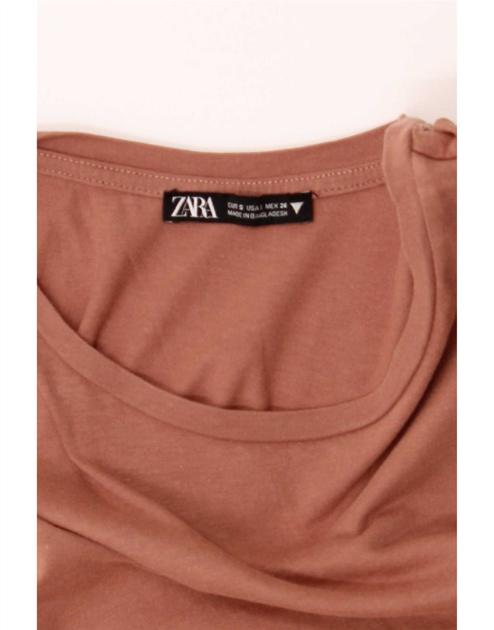 Blusa feminina de manga curta Zara UK 10 pequena marrom