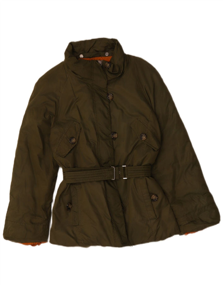 Jaqueta acolchoada de fim de semana feminina Max Mara UK 14 poliéster cáqui médio