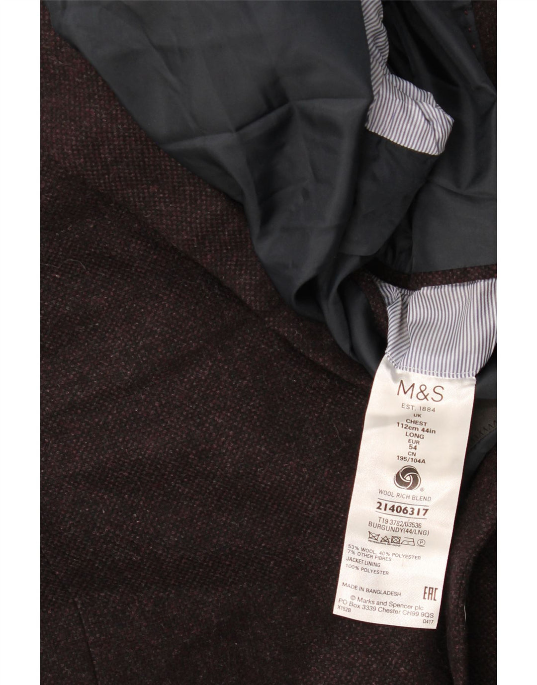 Jaqueta Blazer Masculina Marks & Spencer com 2 Botões Reino Unido 44 2XL Lã Borgonha
