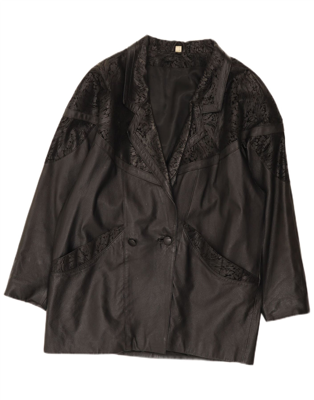 Jaqueta de couro superdimensionada feminina vintage IT 48 2XL couro preto