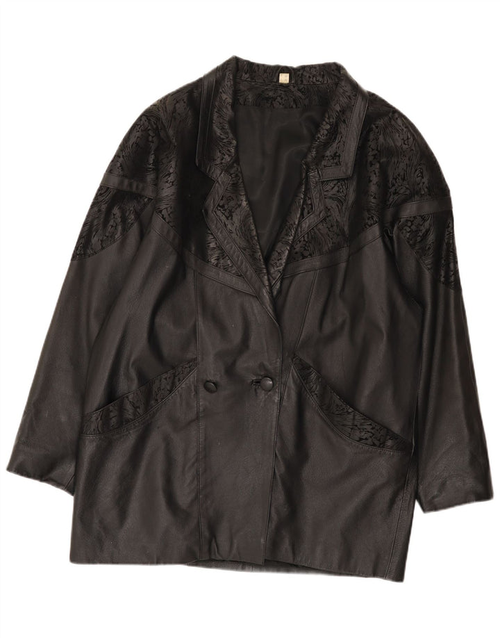 Jaqueta de couro superdimensionada feminina vintage IT 48 2XL couro preto