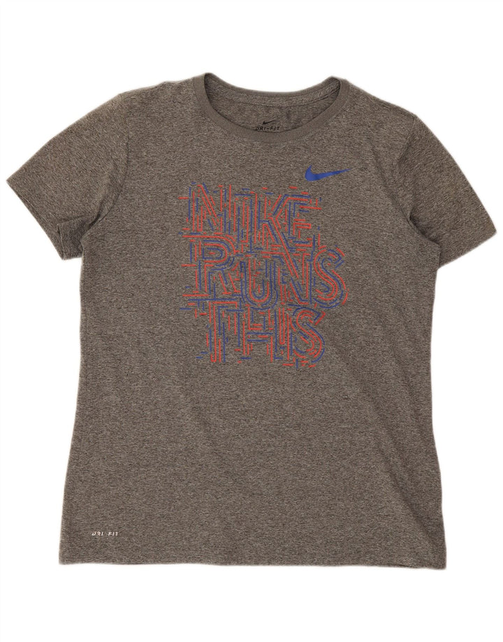Camiseta Nike Feminina Dri Fit Graphic Top UK 14 Cinza Médio