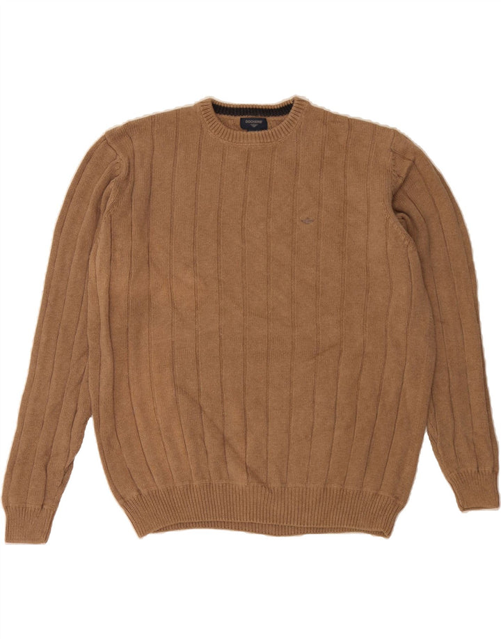 DOCKERS Mens Crew Neck Jumper Sweater XL Brown Striped Cotton Vintage Dockers and Second-Hand Dockers from Messina Hembry 