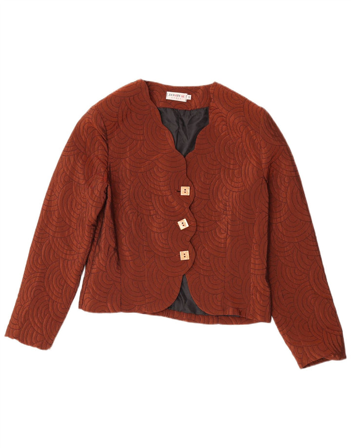 Jaqueta Blazer Feminina Vintage com 3 Botões Reino Unido 14 Acetato Geométrico Marrom Médio