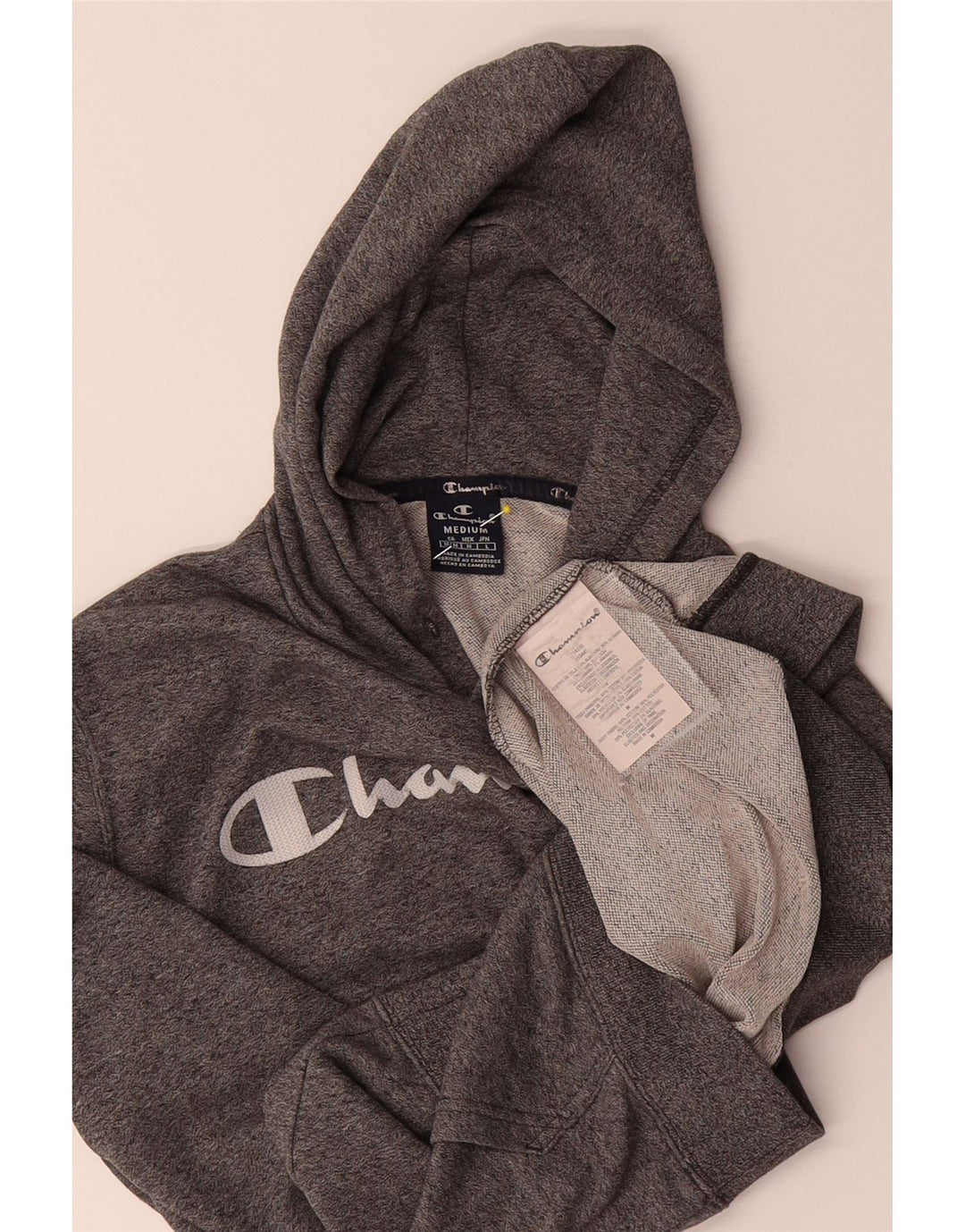 CHAMPION Suéter com capuz gráfico masculino cinza médio