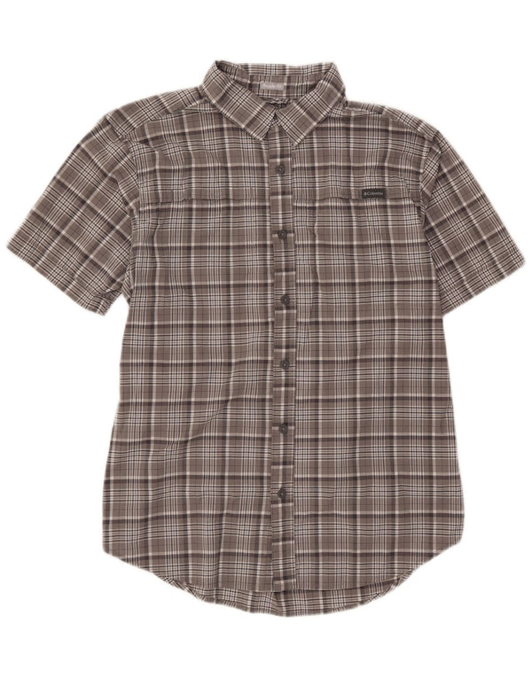 Columbia Camisa masculina de manga curta cinza médio algodão xadrez