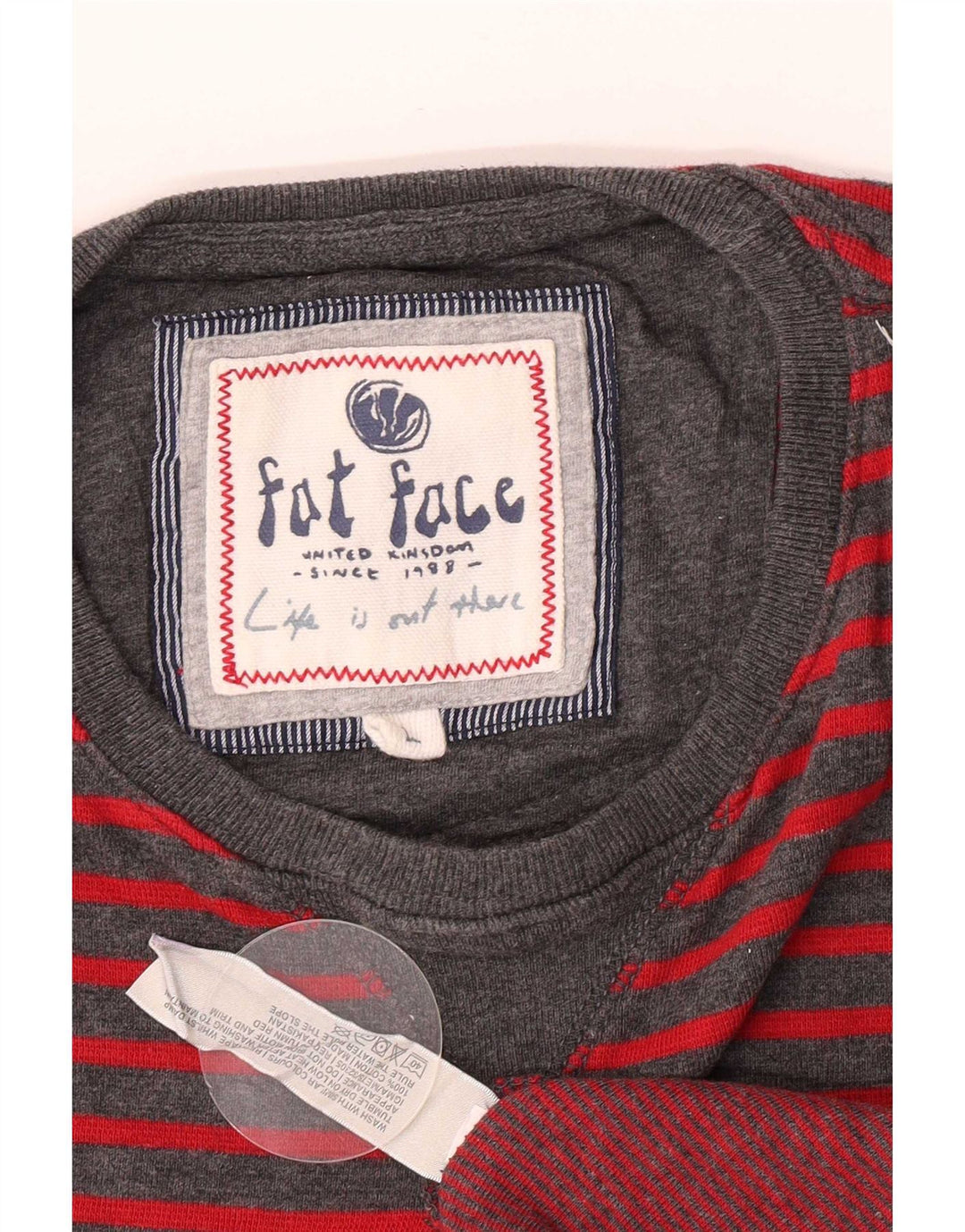 Fat Face Mens Top Manga Longa Grande Algodão Riscas Cinza
