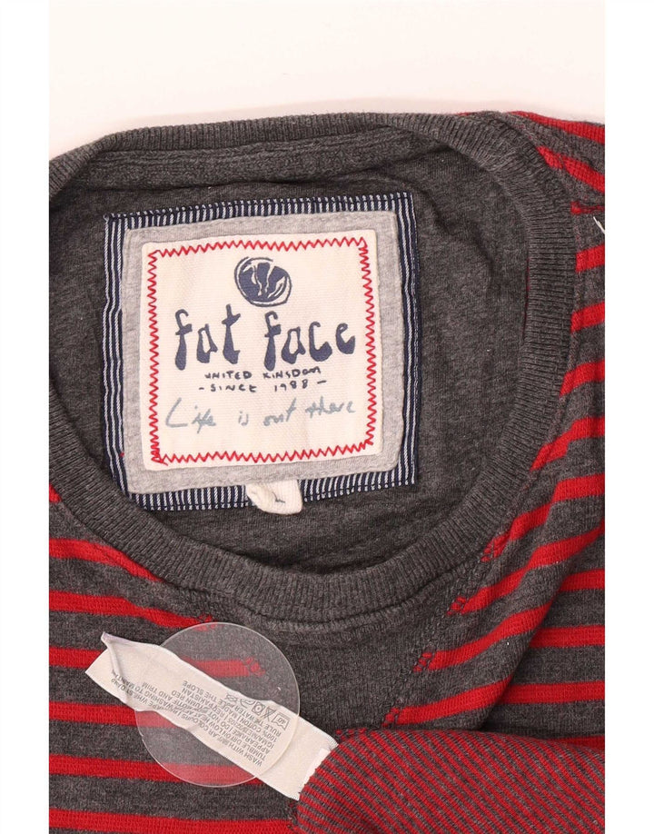 Fat Face Mens Top Manga Longa Grande Algodão Riscas Cinza