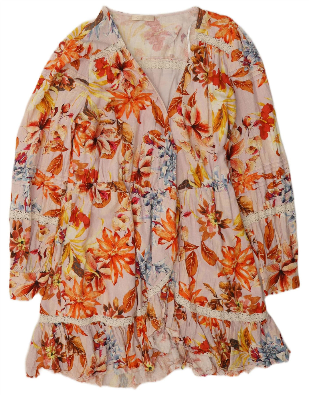 Vestido feminino Guess em camadas UK 12 viscose floral multicolorido médio