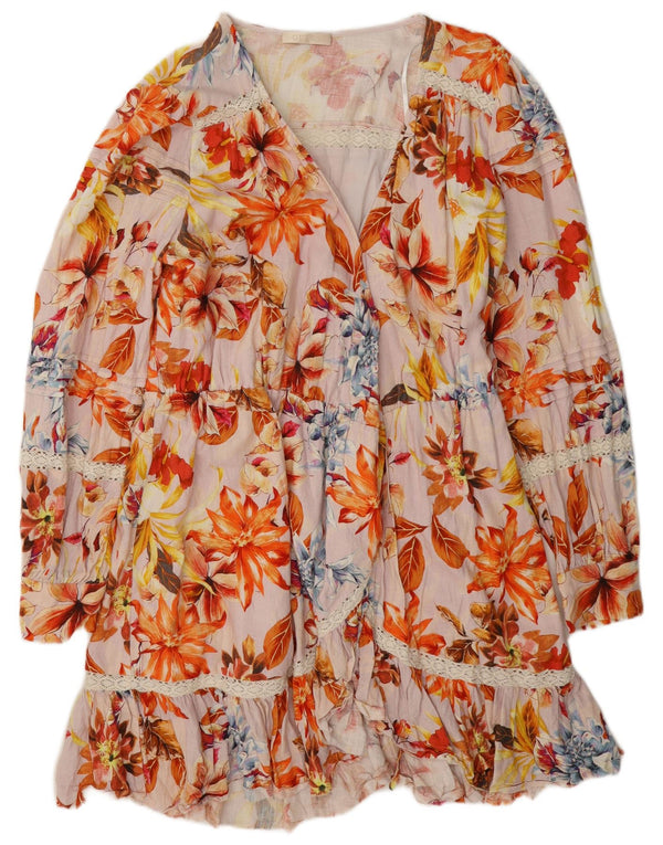 Vestido feminino Guess em camadas UK 12 viscose floral multicolorido médio