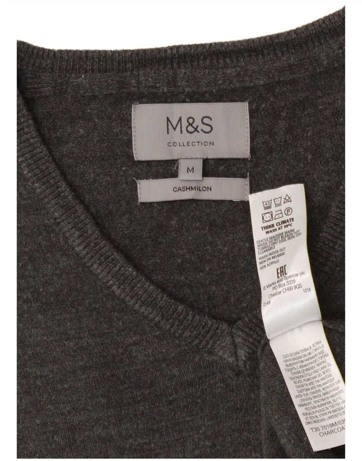 Suéter masculino Marks & Spencer com decote em V cinza médio acrílico