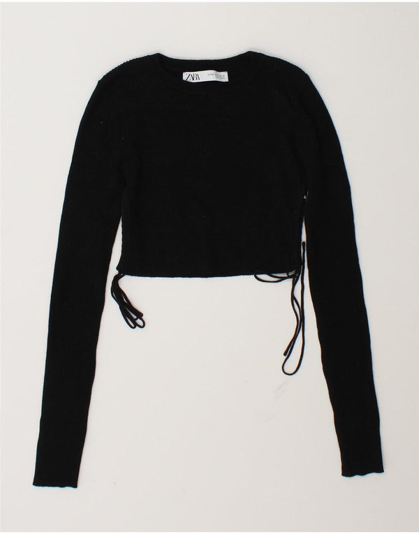 Zara Crop Top Feminino Manga Longa Reino Unido 6 XS Preto