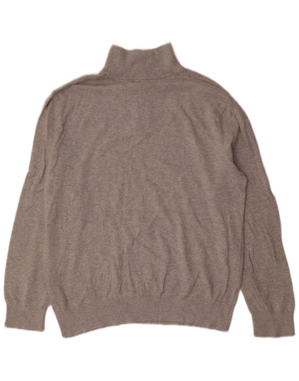 Suéter masculino Nautica com zíper e gola grande de algodão cinza