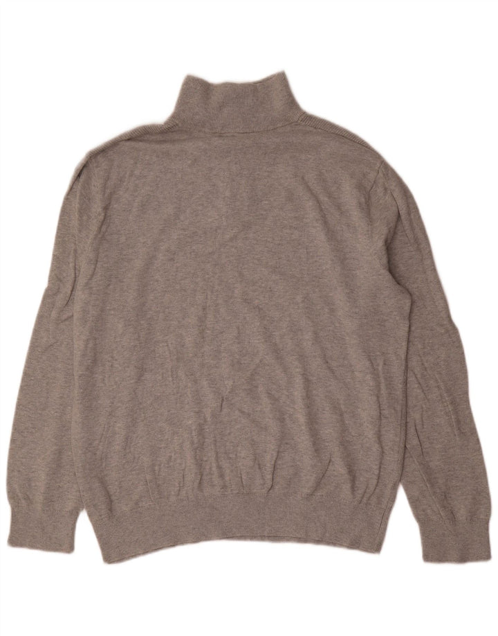 Suéter masculino Nautica com zíper e gola grande de algodão cinza