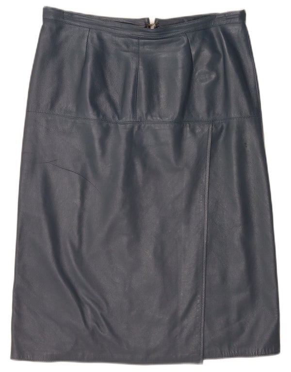 Saia feminina vintage de couro cintura alta IT 46 grande W30 azul
