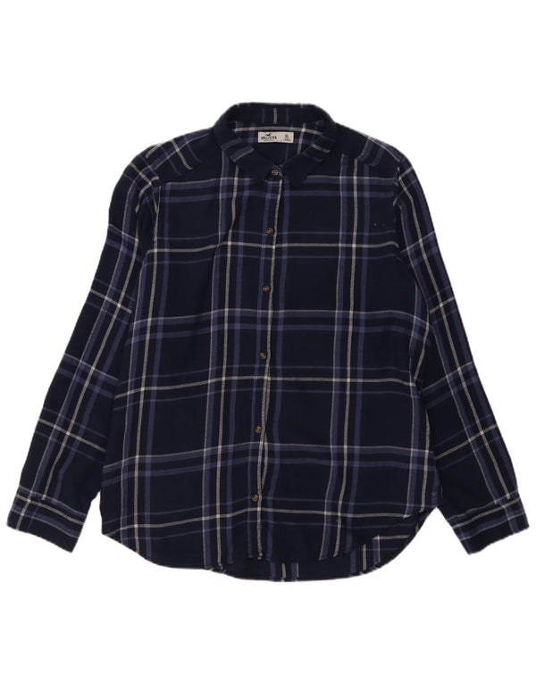 Camisa feminina de flanela Hollister UK 18 XL azul marinho algodão xadrez