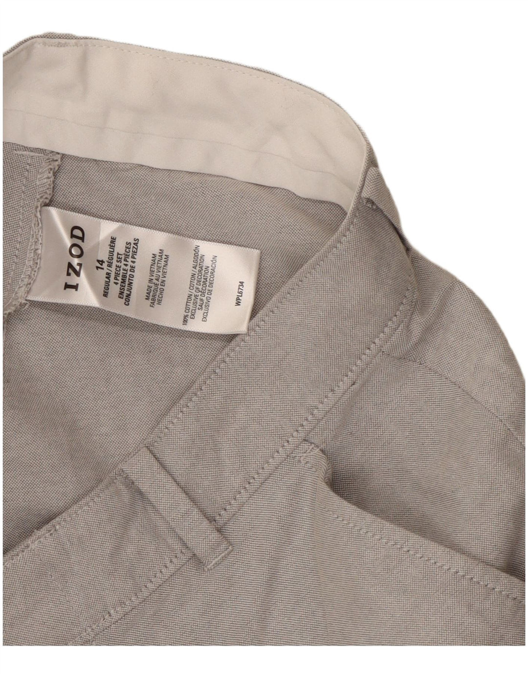 Calças chino retas Izod Boys 13-14 anos W25 L27 algodão cinza