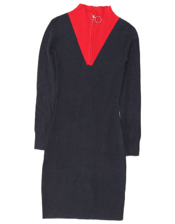 Vestido jumper feminino Jack Wills com zíper e gola UK 6 XS azul marinho colorblock