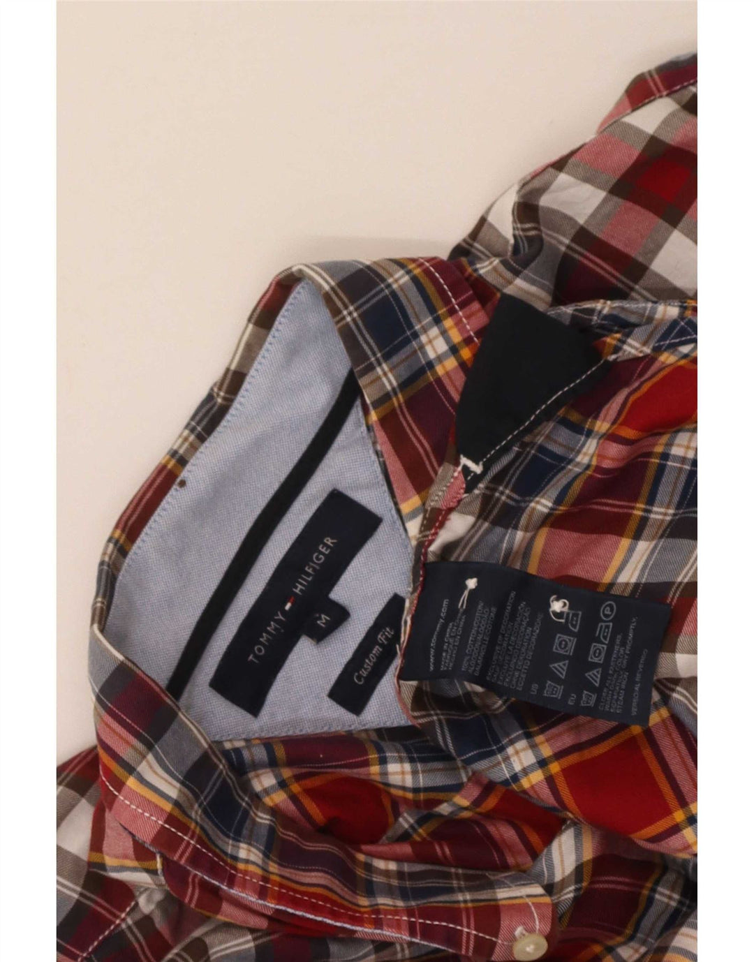 Camisa masculina Tommy Hilfiger Custom Fit média xadrez vermelha de algodão