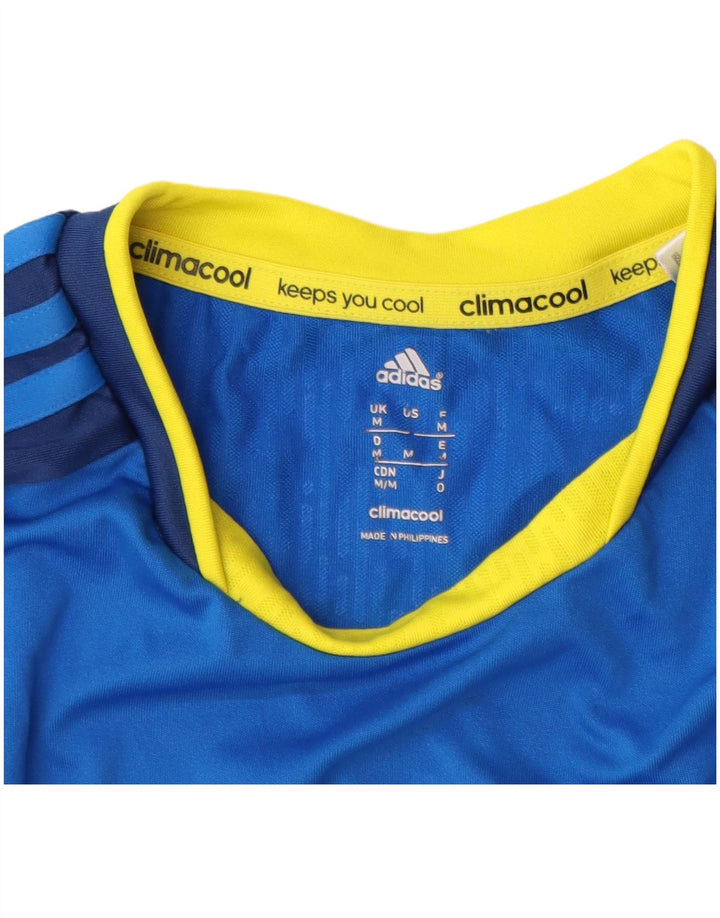 Camiseta masculina Adidas Climacool Top médio azul colorblock poliéster