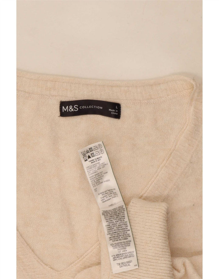 Suéter feminino Marks & Spencer grande com decote em V Reino Unido 16 grande bege