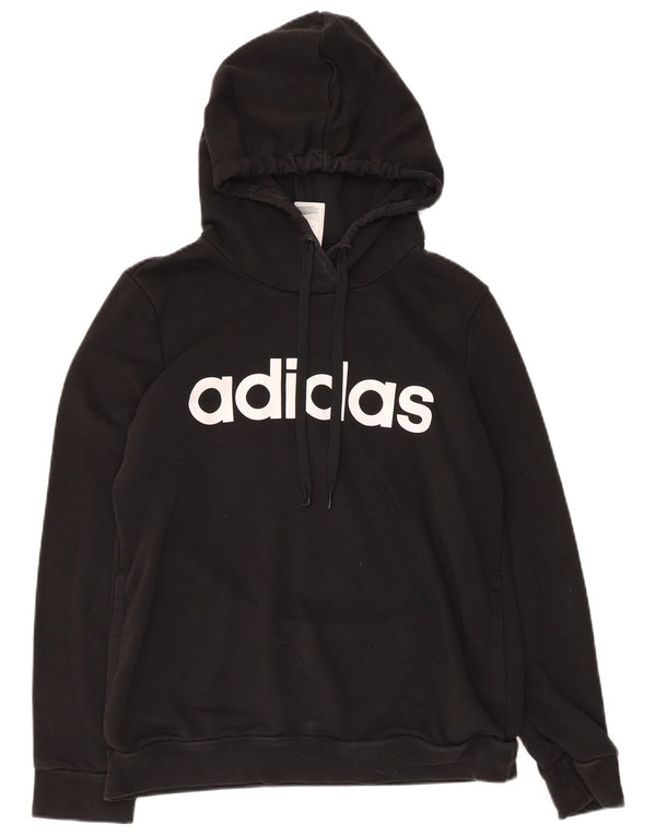 Jumper com capuz gráfico feminino Adidas UK 16/18 grande algodão preto