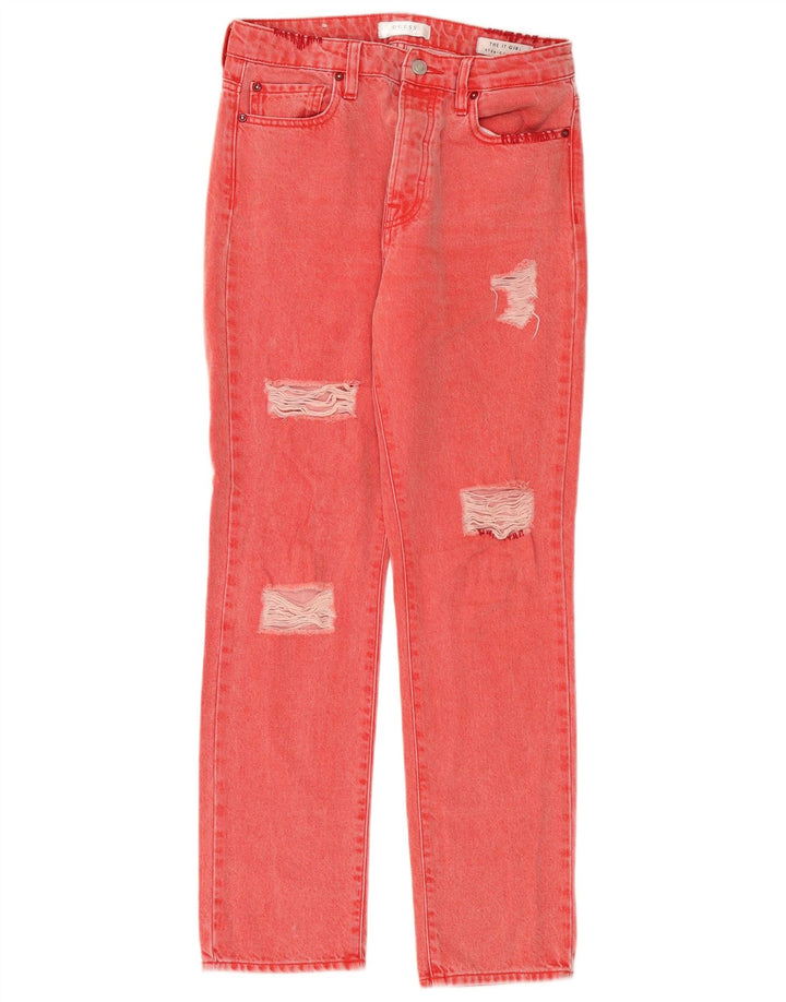 Guess Calça jeans reta feminina desgastada W26 L28 algodão vermelho