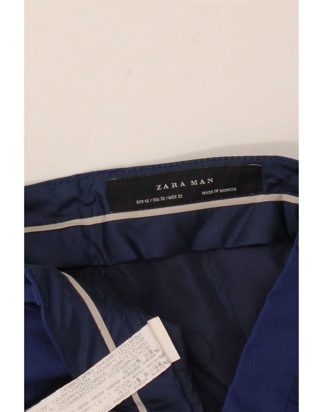 Zara Mens Slim Chino Calças EU 42 Grande W32 L30 Azul Poliéster