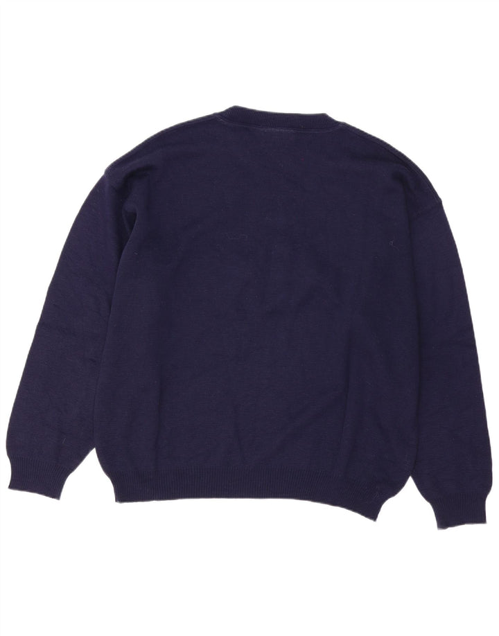Suéter masculino com gola redonda COMPASS CARD, grande lã azul marinho