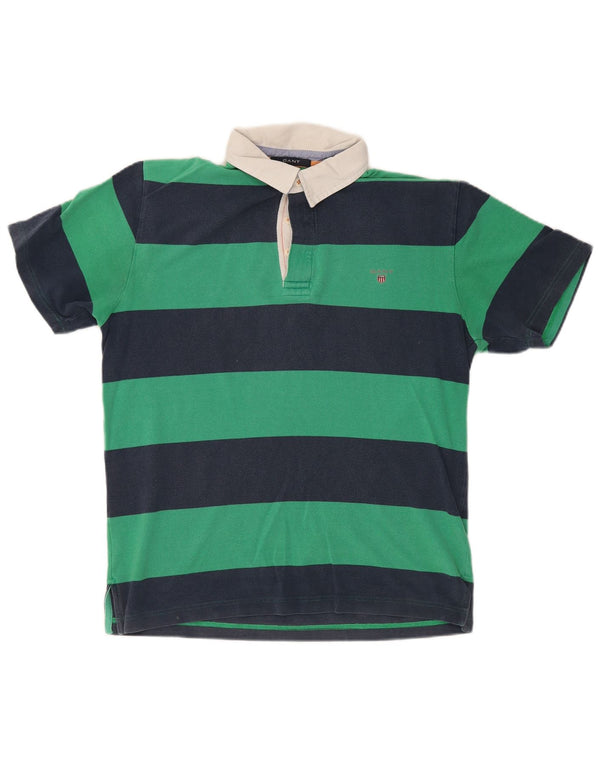 Camisa polo masculina de rugby Gant grande algodão listrado azul marinho