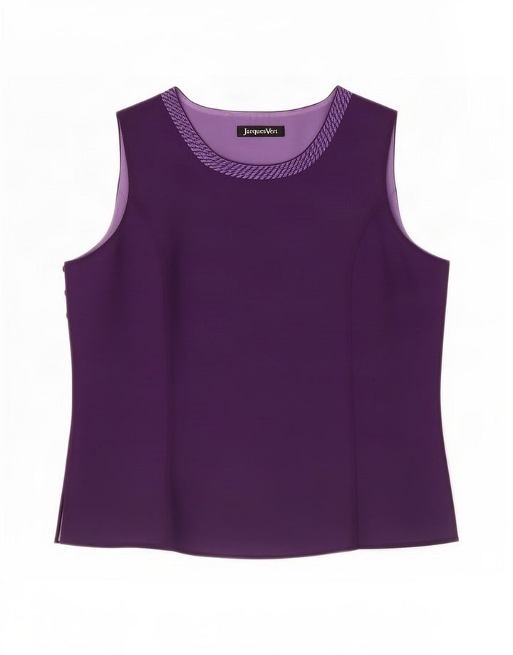 Blusa feminina sem mangas Jacques Vert UK 16 grande poliéster roxo