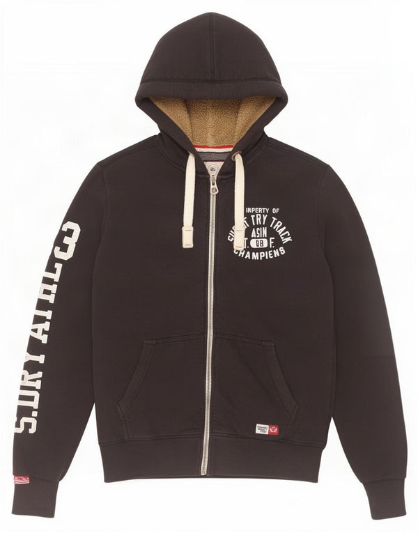 Suéter masculino Superdry com capuz e zíper gráfico médio azul marinho algodão