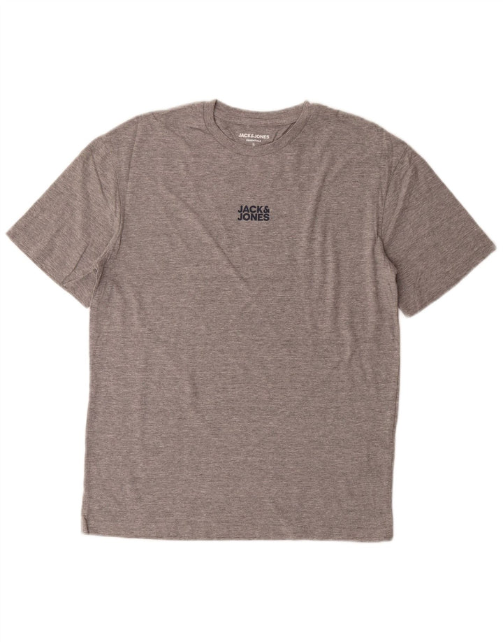 Camiseta masculina JACK & JONES pequena de algodão cinza